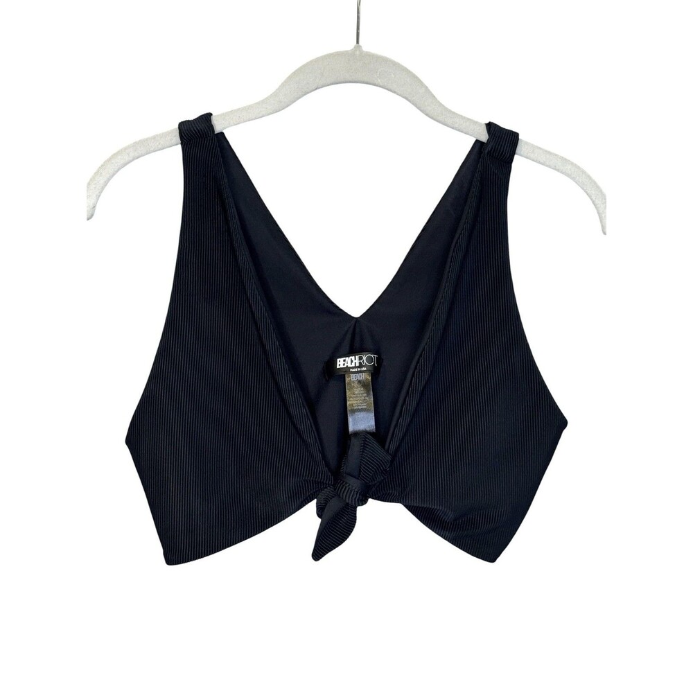 Beach Riot Bikini Top Womens Large Black Dallas Ribbed Tie Front Bralette Swim